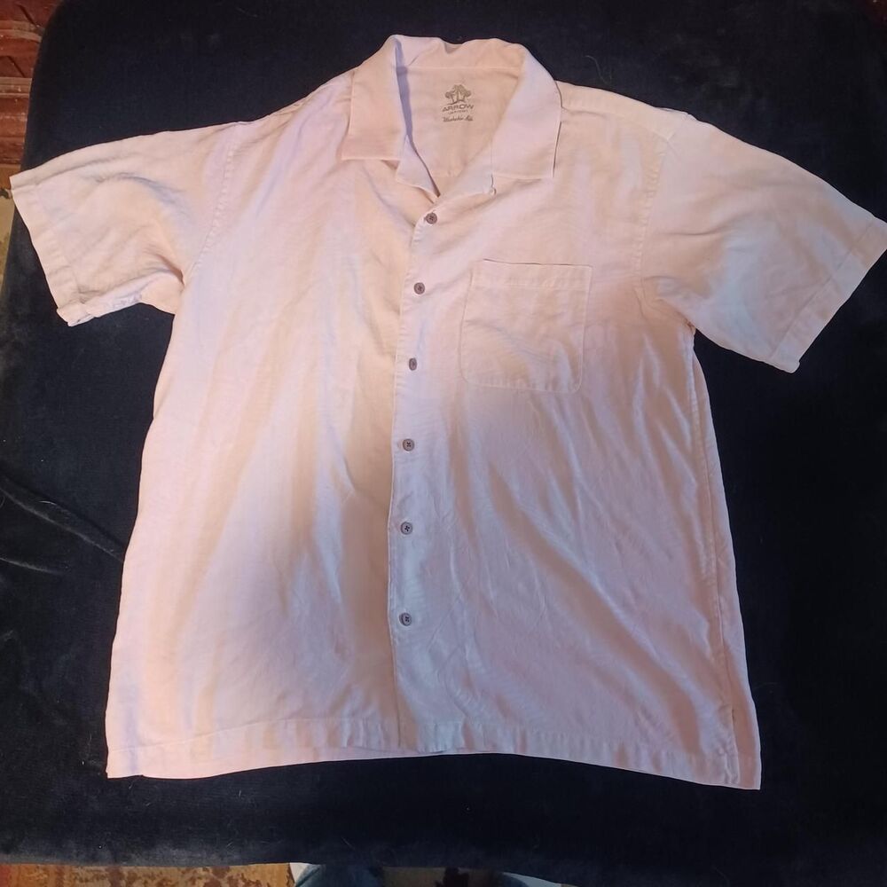 Vintage Arrow Washable Silk Short Sleeve Shirt - Pastel Pink - Size XXL